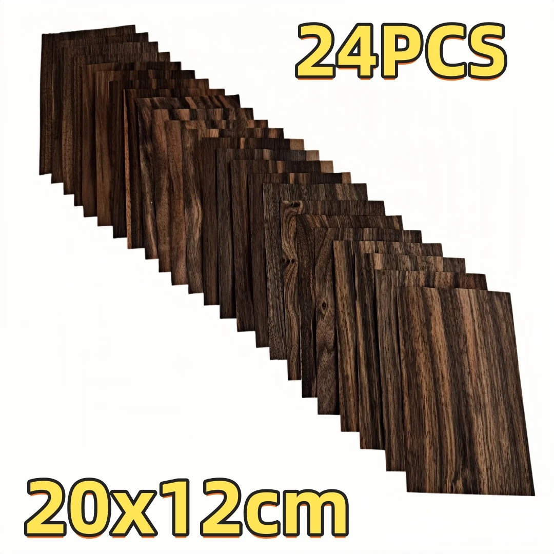 24PCS 0.5mm Natural Ebony Veneer Pack, Mixed Assortment for Art, Furniture & DIY Craft, 20x12cm