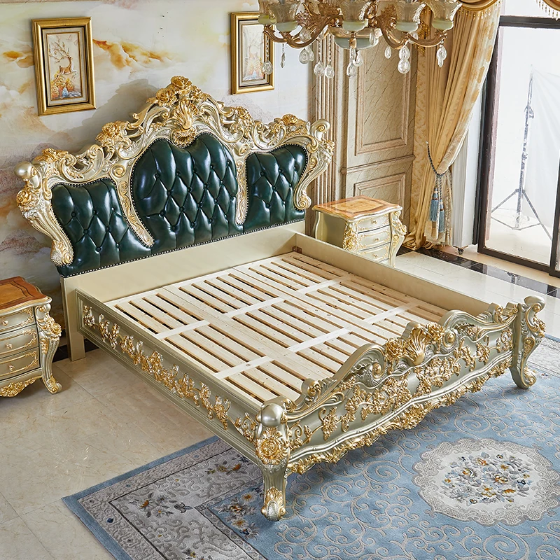 European style all solid wood bed, high-end luxury villa, two meter large bed, master bedroom, storage, wedding bed