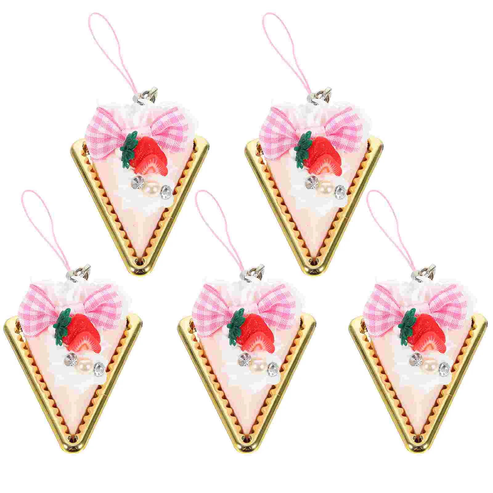 5 Pcs Donut Keychain Decoration Simulated Strawberry Cake Charm Ring Funny Miss Cherry