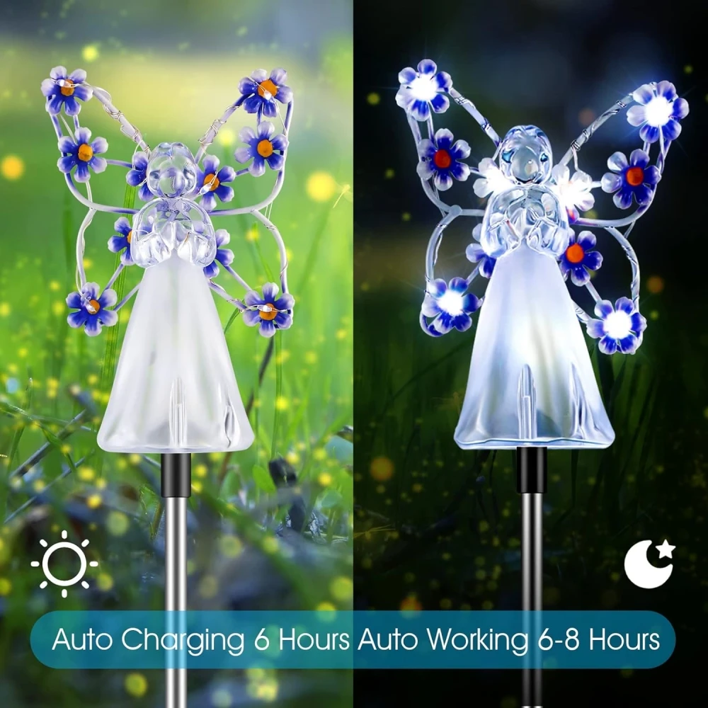 Solar Angel Garden Stake Lights LED Garden Decorations Outdoor Cemetery Decorations for Grave Yard, Memory Sympathy Gifts Favor