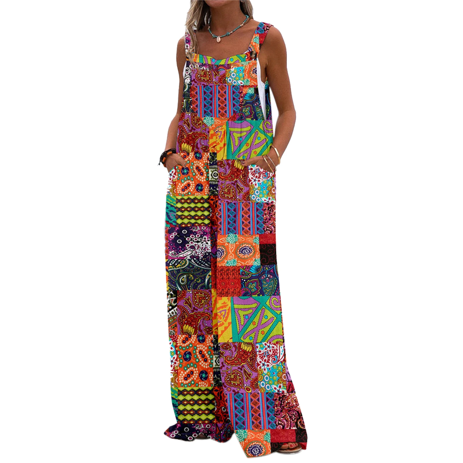 

Women's Overalls Wide Leg Jumpsuits Solid Color Tie Dye Summer Rompers Spaghetti Strap Jumpsuit Casual Suspender Pants