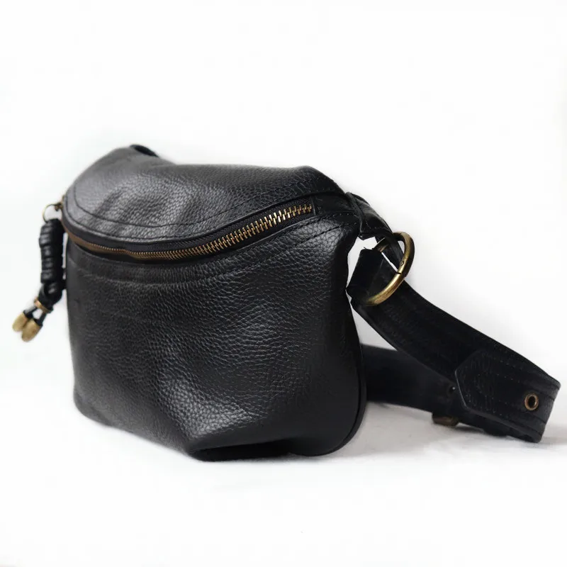 Natural Genuine Leather Women Moon Chest Bag Female Chain Wide Shoulder Strap Shoulder Bags Messenger Cowhide Crossbody Bags