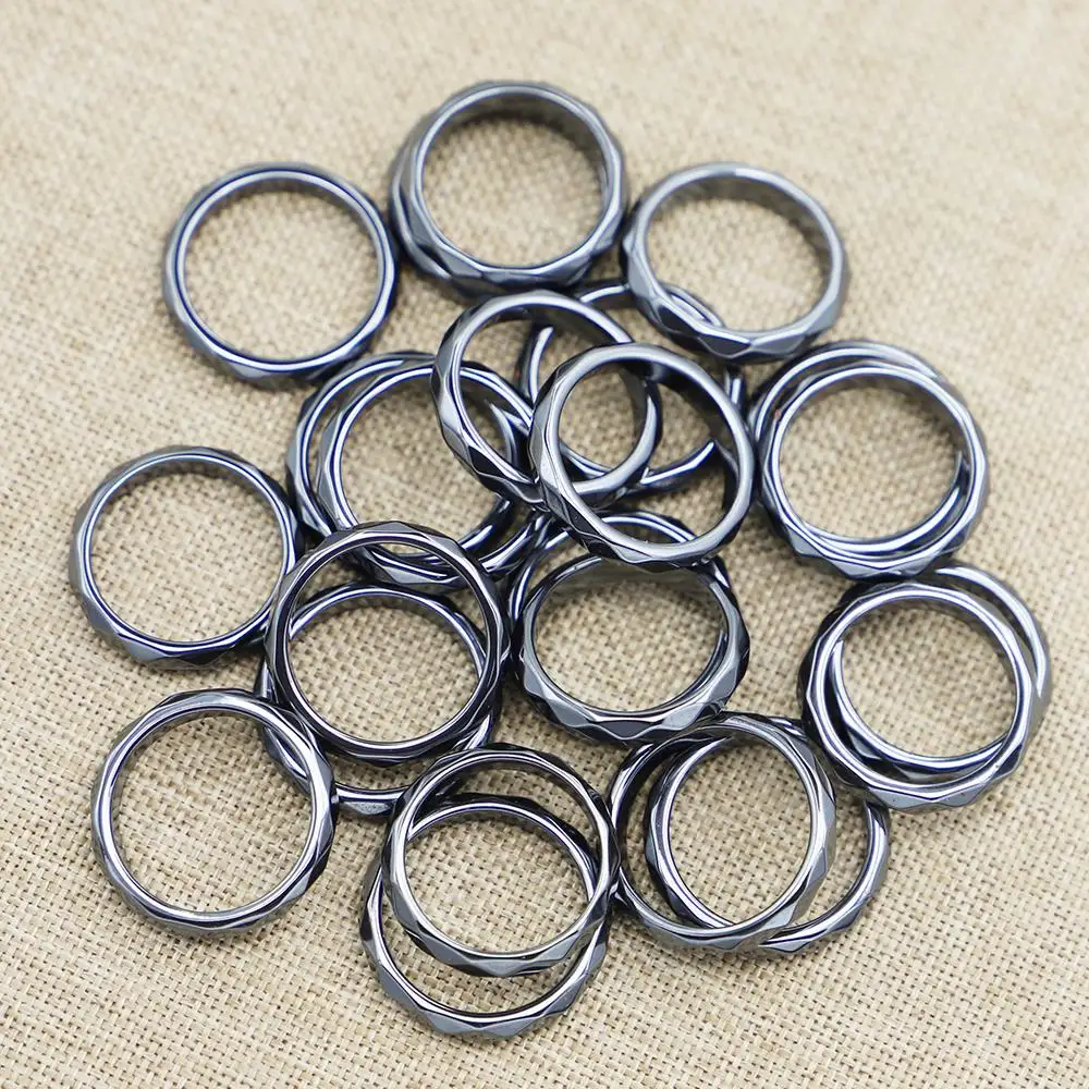 4MM Black Gallstone Hematite Ring Irregular Curved Surface Pointing Men's And Women's Fashion Versatile Jewelry Wholesale 20Pcs