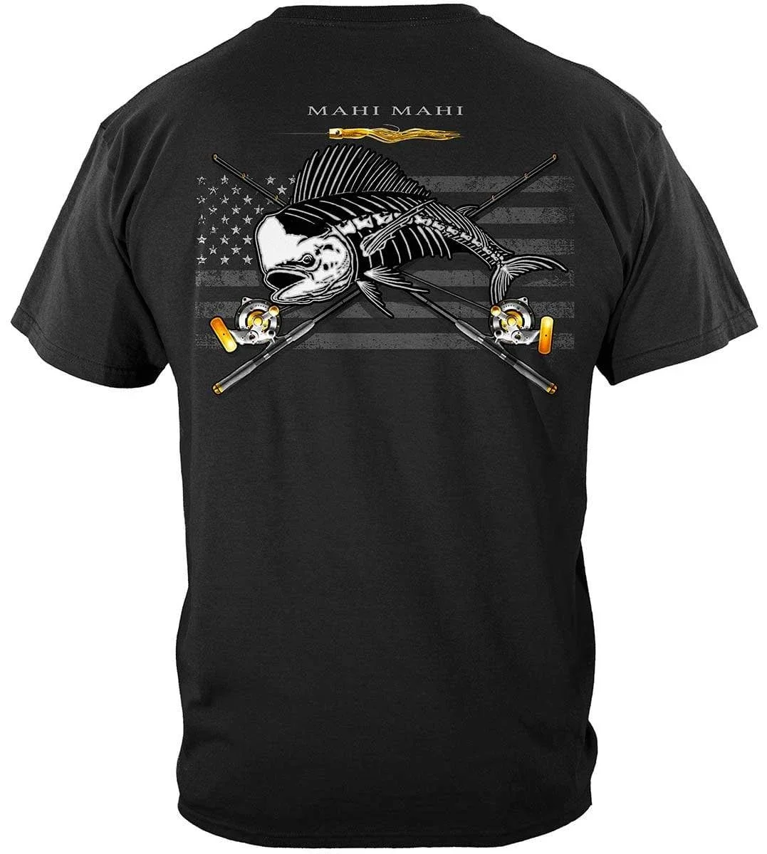 100% Cotton Short Sleeve O-Neck T-shirt Casual Mens Top Retro USA Flag Mahi Mahi Skeleton Fisherman Angler Gift T Shirt New