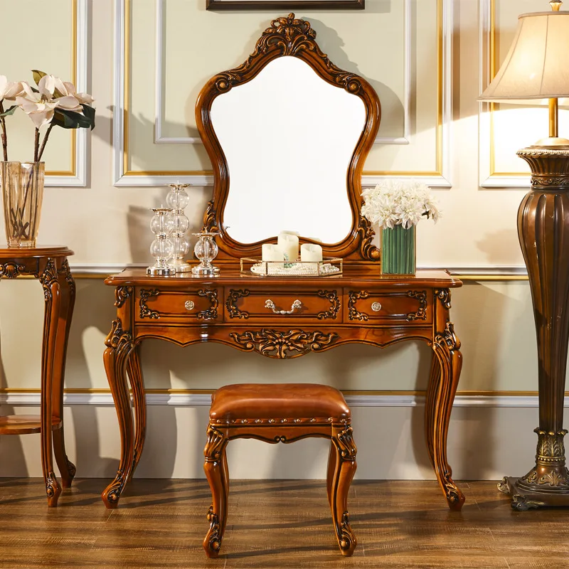American dressing table, solid wood carving, European bedroom dressing table