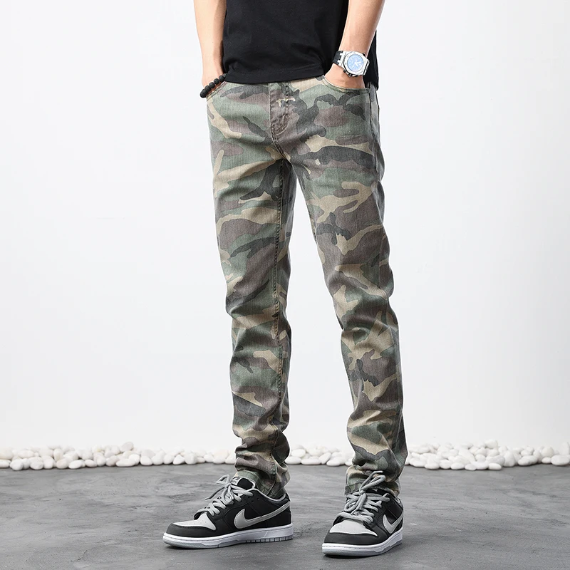 Fashion Streetwear Men Jeans Camouflage Slim Fit Elastic Stretch Vintage Jeans Men Trousers Pocket Designer Denim Pants