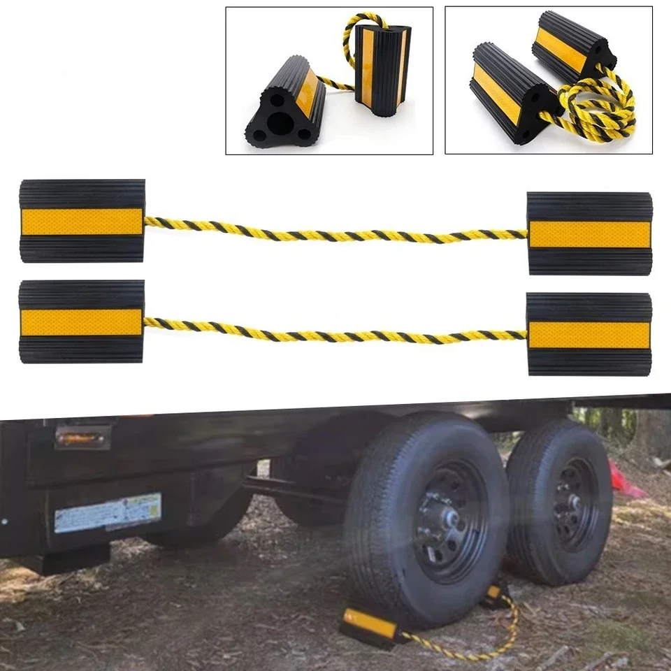 For RV Caravan Trailer Camper Van Truck Sedan 2Pcs Rubber Wheel Chock Tire Stopper Block Parking Safety Repair Accessory