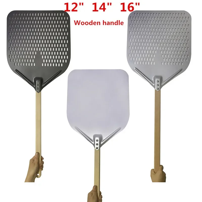 Aluminium Pizza Schaufel Schälen Tablett Heber Werkzeuge Rutschfeste Holzgriff Kuchen Brot Paddel Käse Cutter Backen Turner Zubehör