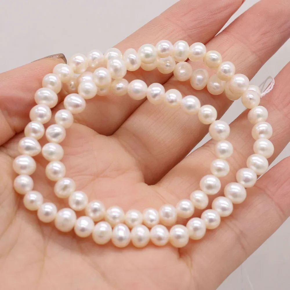 Real 100%Natural Freshwater Pearl Beads White Near Round Loose Pearls For DIY Charm Bracelet Necklace Jewelry Accessories Making