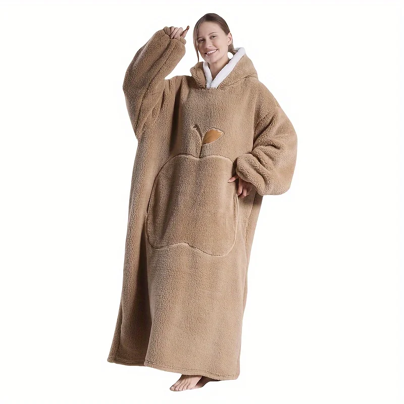 New Oversized Women’s Hooded Blanket Jumper; Soft, Warm and Comfortable Blanket Jumper with Front Apple-shaped Pocket; One Size