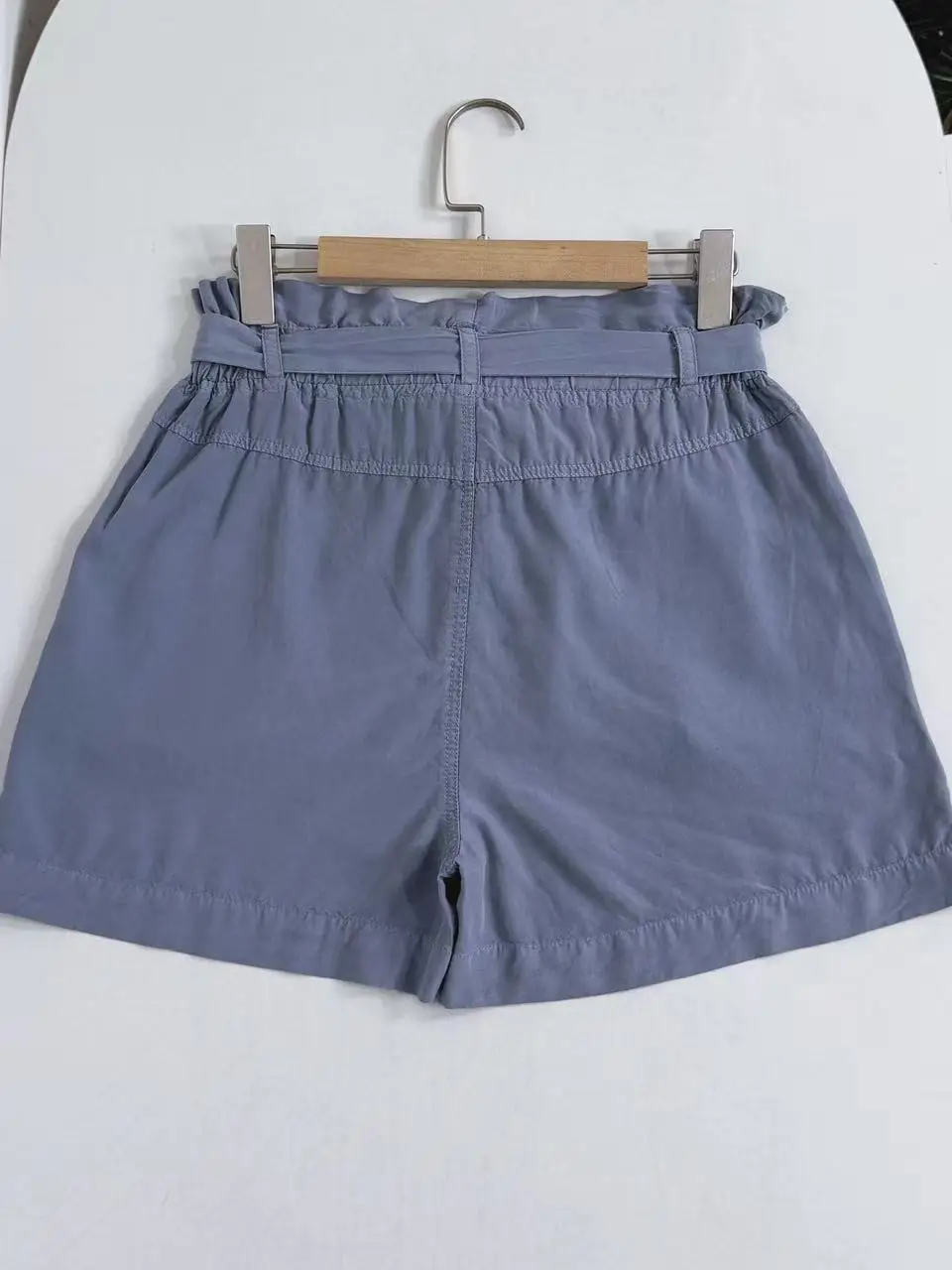 High Waist Wide Leg Casual Pants Women's Short Shorts  Lycocell Fabric Wood Grain  Bow Tie Ladies Casual Trousers
