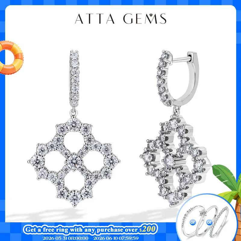 

ATTAGEMS Luxury 3.25CTW D Color Moissanite Drop Earrings for Women High Quality S925 Sterling Silver Engagement Wedding Jewelry
