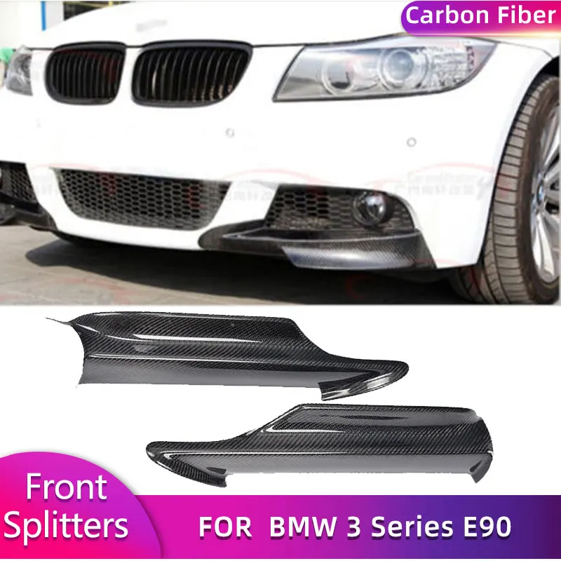 Real Carbon Fiber Car Front Bumper Splitters For BMW 3 Series E90 M-Tech M-Sport 2006-2008 Auto Front Flaps Winglets Spoiler