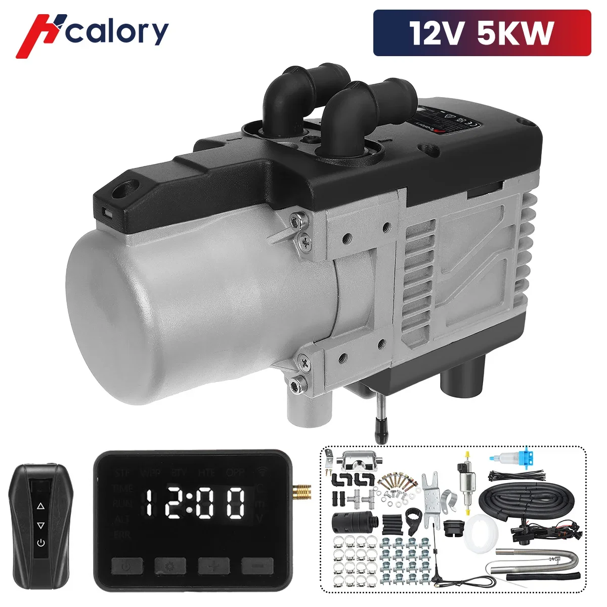 Hcalory-calentador de aire de gasolina universal, dispositivo con Control remoto para teléfono móvil, 12V, 5KW, gasolina, para camiones de Motor