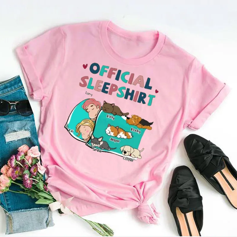 Personal isierte offizielle Schlafs hirt mit Haustier offiziellen Schlafs hirt für Paar Katze Hund T-Shirt benutzer definierte Mann und Frau T-Shirt Harajuku