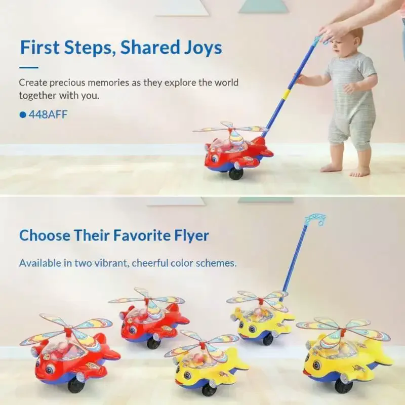 Airplane Baby Push Walker Toy Hand Push Learning Walking Toy With Rotating Propeller For Toddler Balance Training Indoor Play view 2