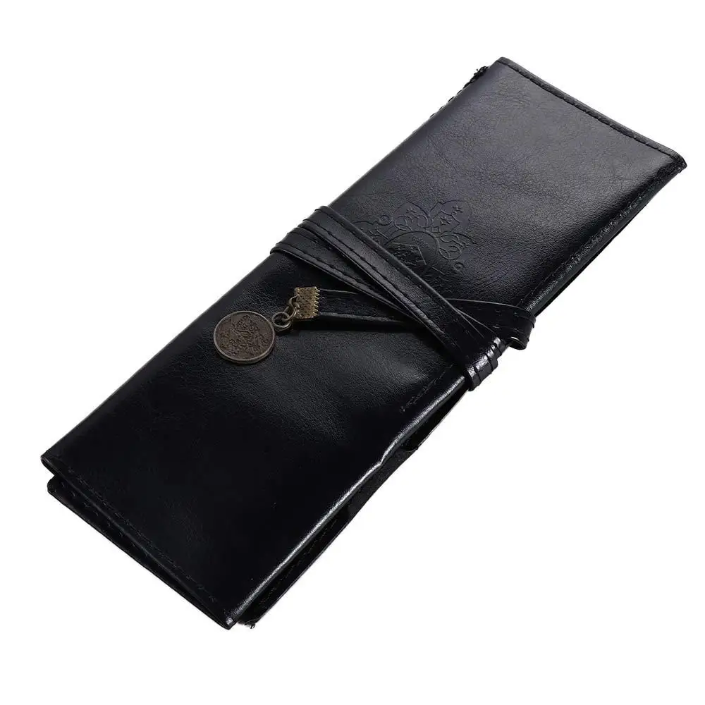 

Office For Girls Stationery Makeup Brush Organizer PU Leather Cosmetic Bag Roll Pen Bag Vintage Pencil Case Roll Pencil Bags