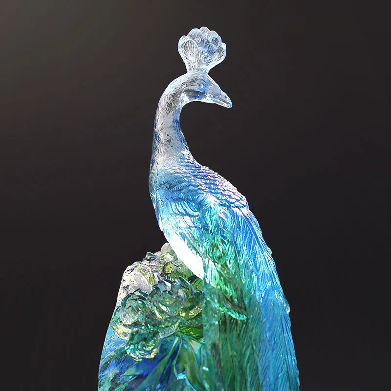 Super Beautiful Peacock Statue Colored Glaze Flower Holder Vase Home Decor Wed Gift Ceremony Ornaments Fancy Crystal Sculpture