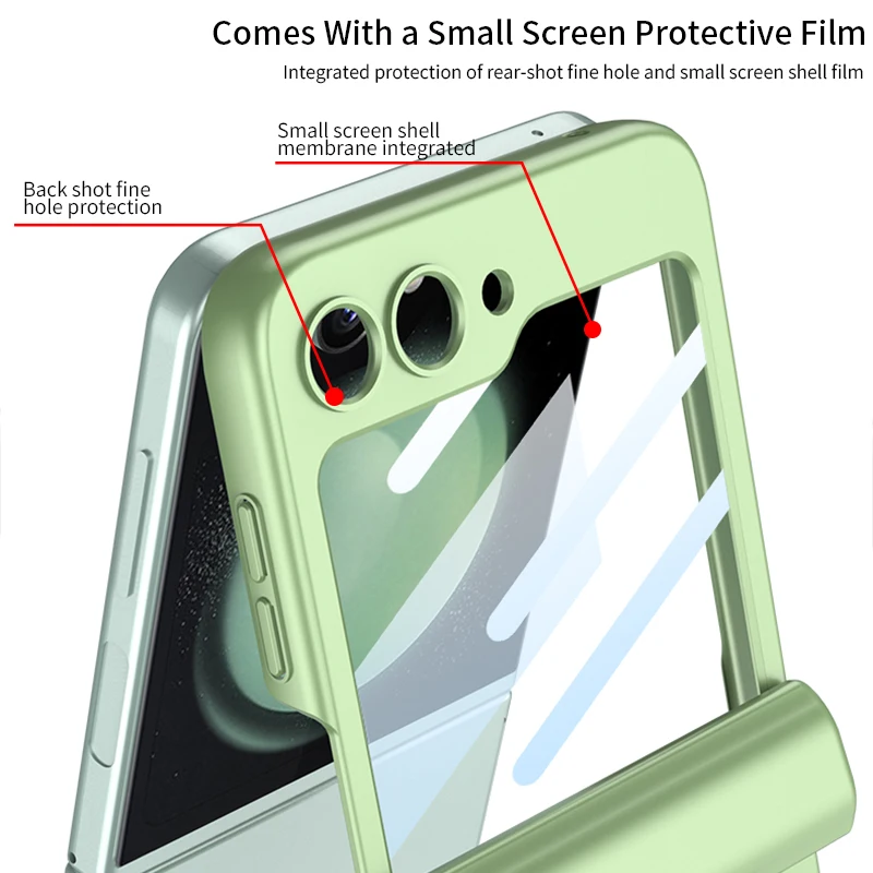 For Samsung Galaxy Z Flip 5 Case Ultra thin Skin Friendly Matte Foldable Magnetic Hinge With Touch Pen Slot Mirror Film Cover