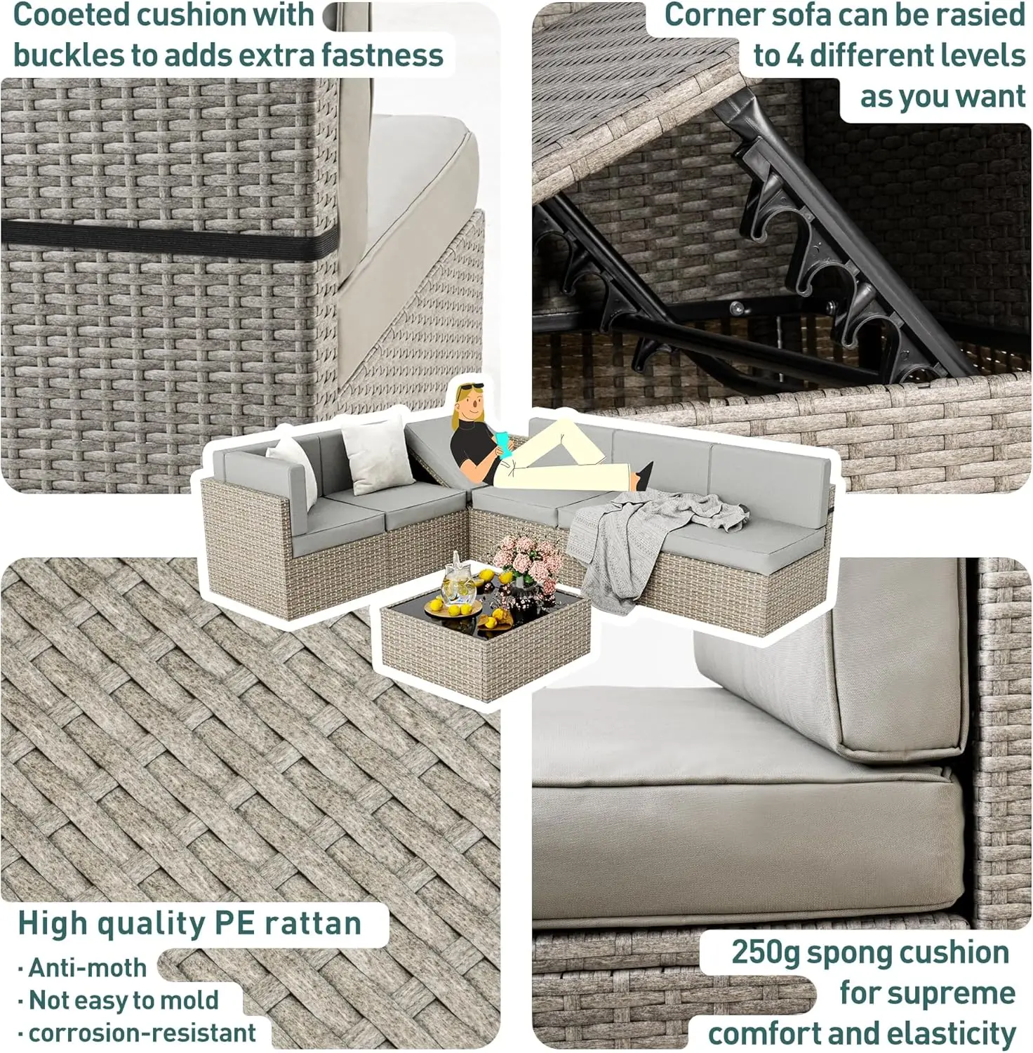 Pamapic Patio Furniture Set, 7 Pieces Modular Outdoor Sectional,Wicker Patio Sectional Sofa Conversation Set, Rattan Sofa With