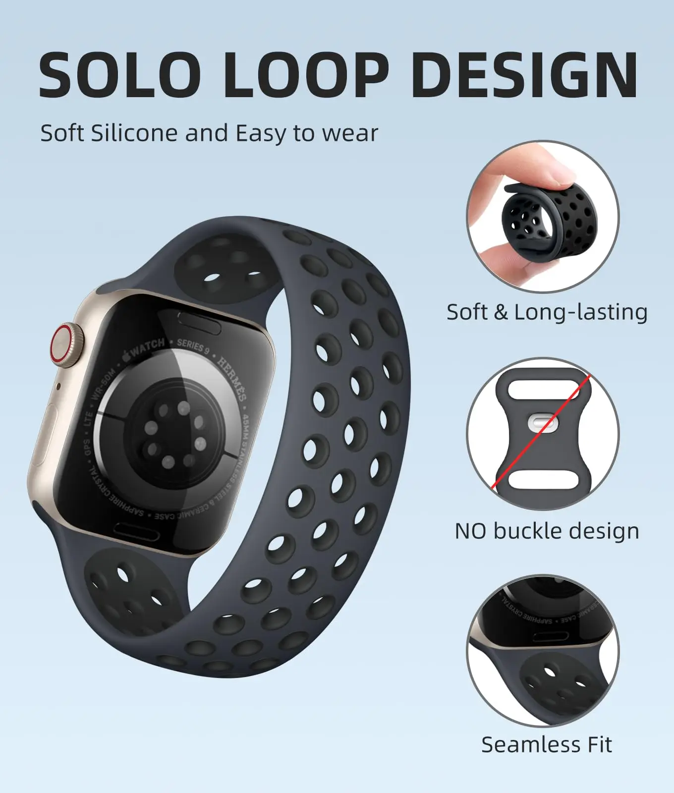 Solo Loop for Apple Watch Band 45mm 44mm 40mm 41mm 49mm 38mm 42mm Elastic Silicone bracelet iWatch Series 9 8 7 Ultra 2 SE Strap