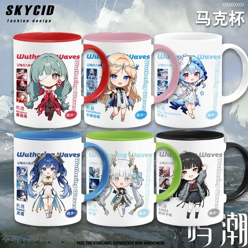Керамическая кружка Wuthering Waves 8,1x9,5 см Jinhsi CHISA Phrolova с цветными блоками Q-версия, высокотемпературный принт, прочный игровой товар, подарок