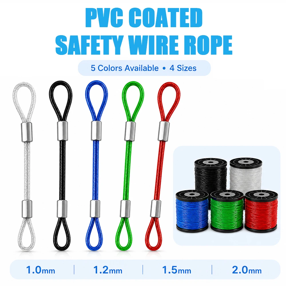 1-2mm Multi-Color Steel Wire Rope with Durable and Corrosion-Resistant Ends Suitable for Fixed Suspension Lighting, Widely Used