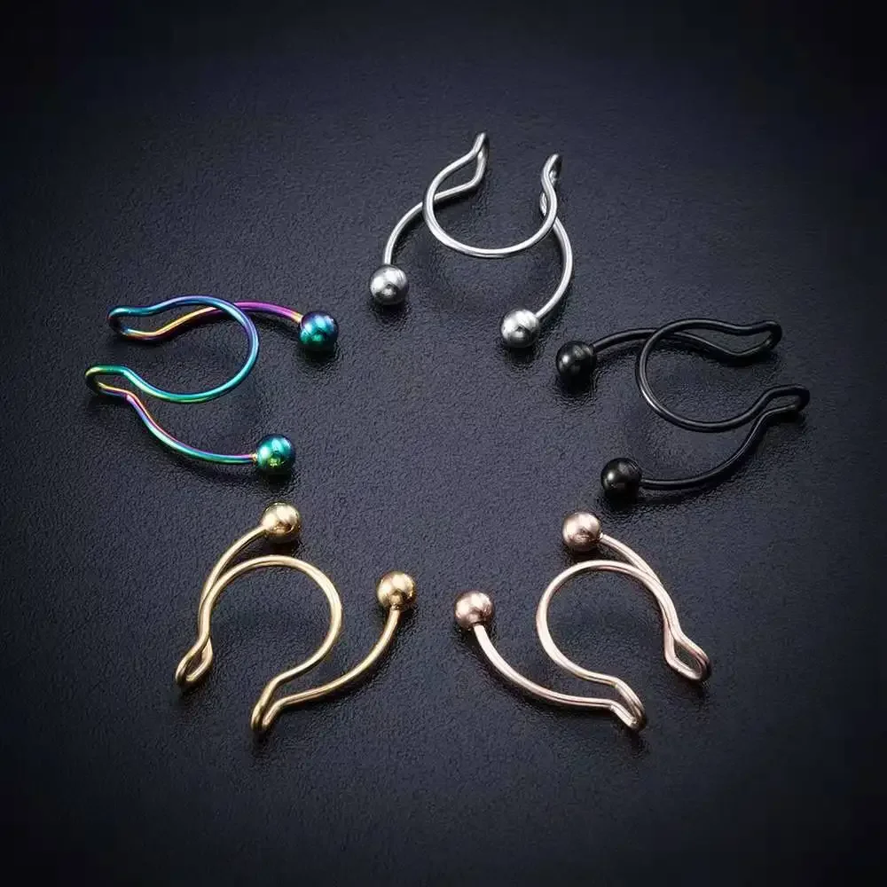 U Shaped Fake Nose Ring Hip Hoop Septum Rock Stainless Steel Clip on Nose Rings Hoop Simple Punk Style Body Jewelry