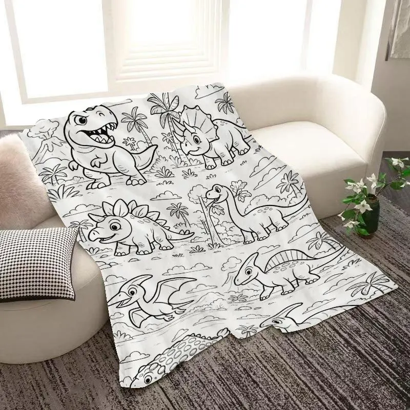 Sofa Decor Blanket DIY blanket Cute Jurassic Dinosaur Jungle Sketch Throw Blanket Portable Warm Flannel Blanket Travel Bedroom