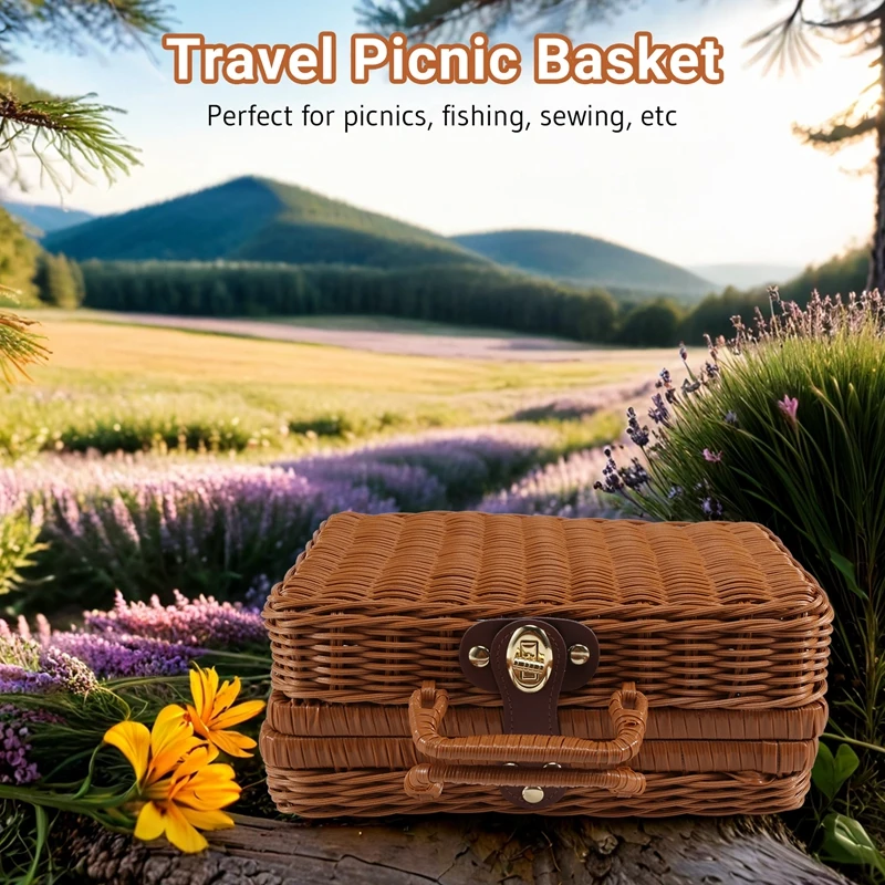 Cestino da picnic, valigia vintage intrecciata, cesto portaoggetti in rattan, custodia per picnic, cesto per la biancheria
