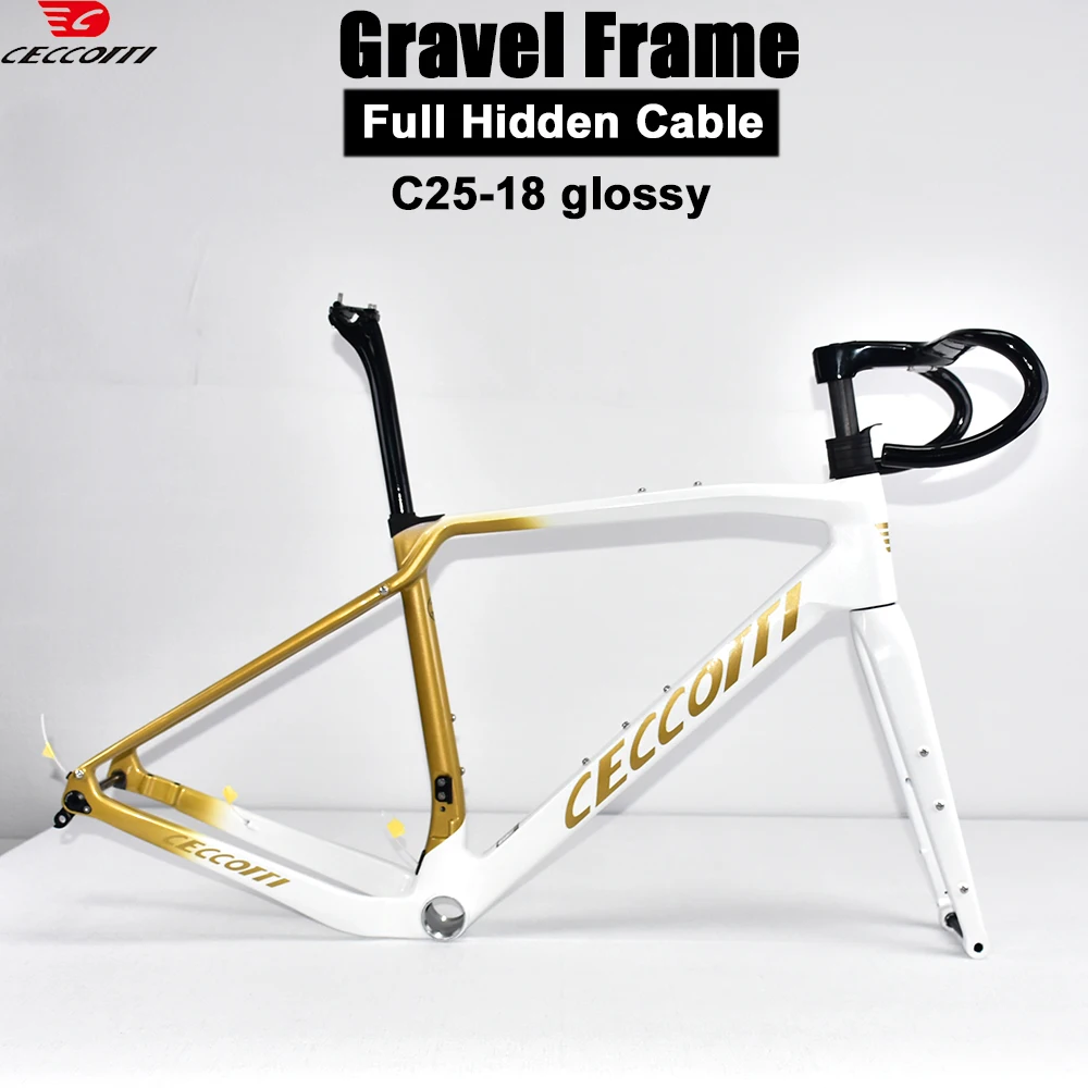 

CECCOTTI Карбоновая гравийная велосипедная рама Полностью скрытый трос Карбоновая рама Вилка через ось Гравийный дисковый тормоз Карбоновая рама MTB шоссейного велосипеда