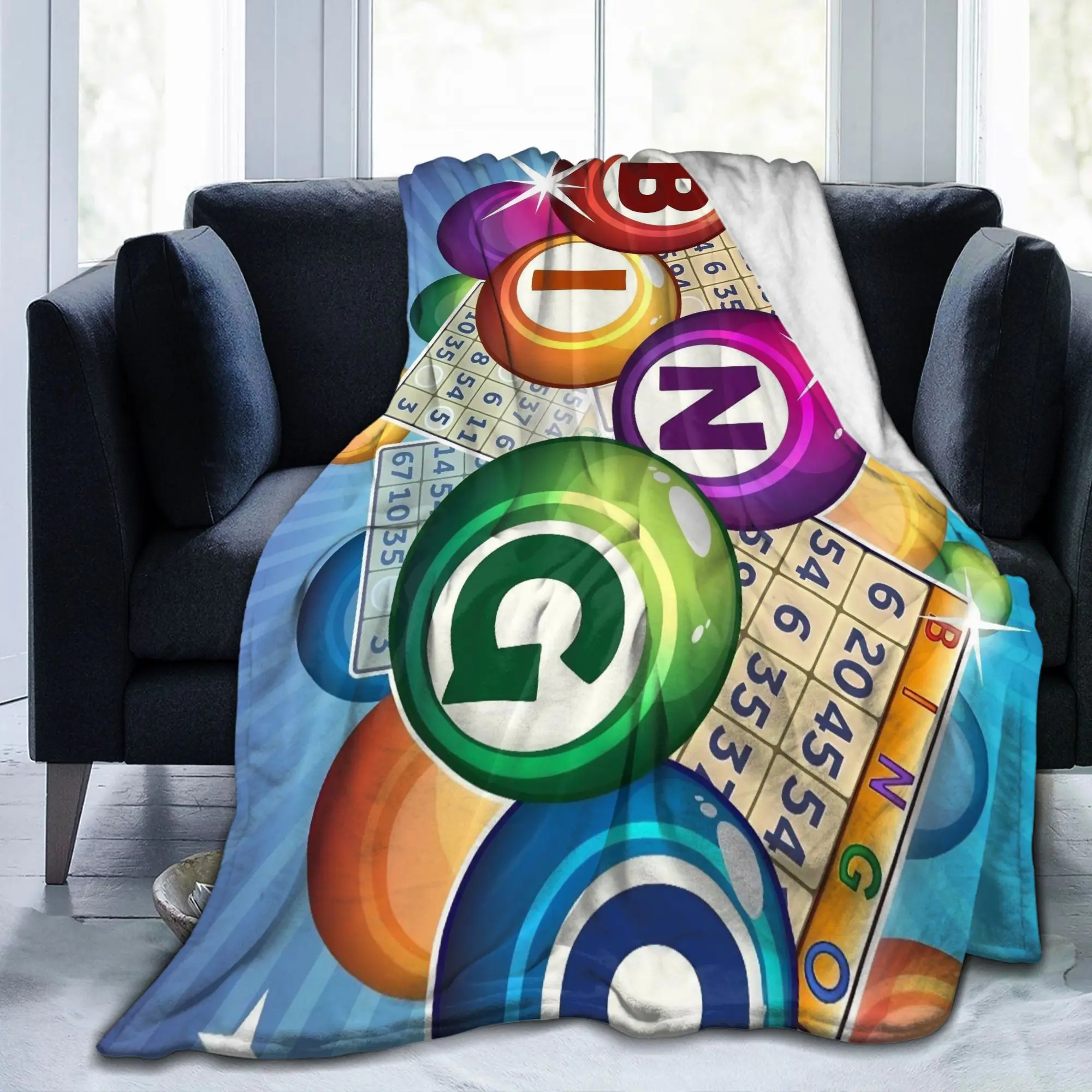 Bingo Balls Paper Game Blankets  Flannel Bedding Throw Blanket Bedroom Sofa Printed Decoration Multi-function