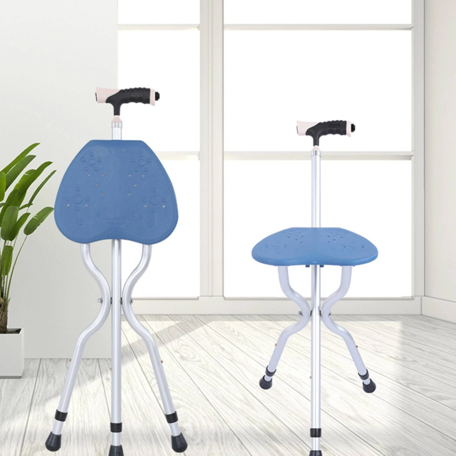 

Portable Trekking Pole Seat Lightweight Ambulatory Cane with Seat Folding Cane Stool Anti-Slip Feet Mobility Aid for Outings