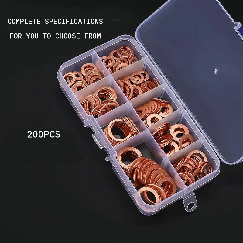 Copper Gasket Boxed Multistandard O Shaped Copper Gasket Combination Oil Plugging and Sealing Ring Combination 1 Box 200pcs