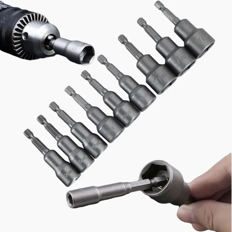 

Professional Socket Sleeve Magnetic Nut Driver Set Adapter Drill Bit 1/4'' Hex Shank Hand Tools 8mm-19mm