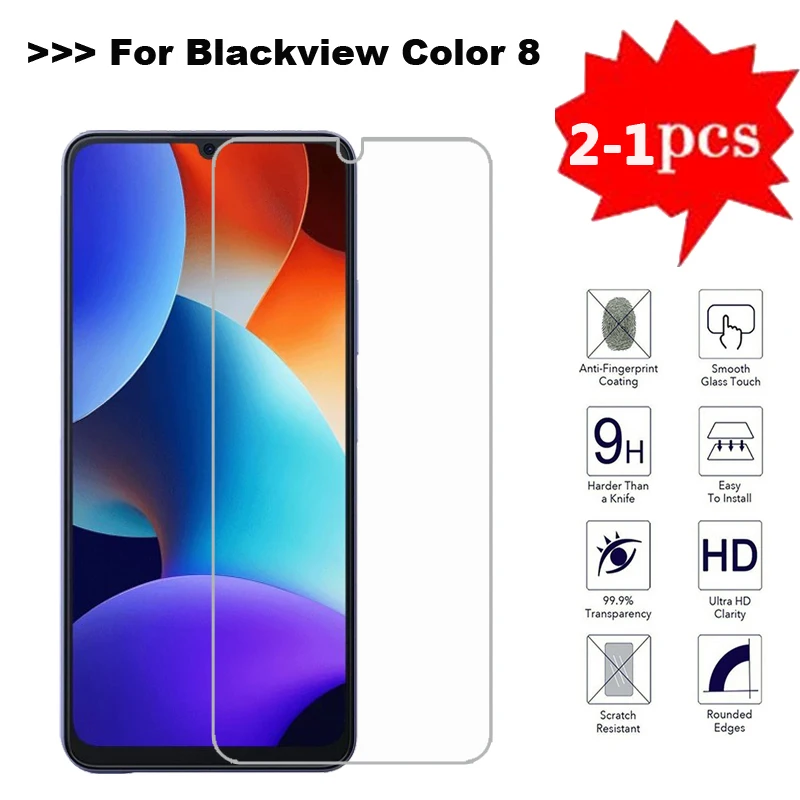 

2-1PCS 9H Protective Glass For Blackview Color 8 Tempered Glass Screen Protector Phone Film For Blackview Color 8 Pelicula 6.75"