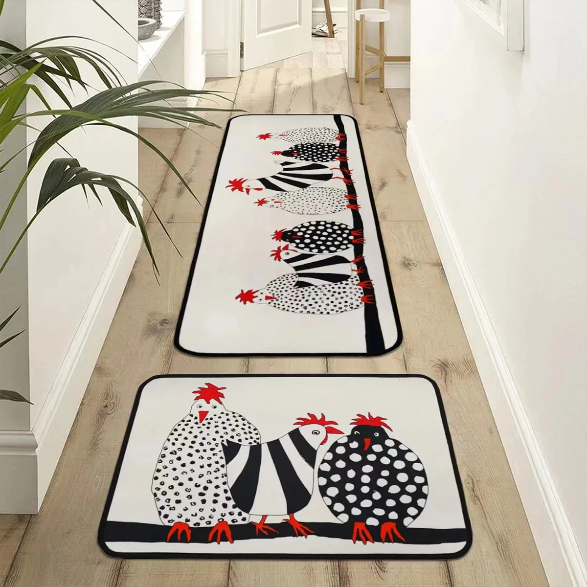 2 Sets Kitchen Oil Dirt Resistant Floor Mats Cartoon Entrance Door Mats Crystal Velvet Bedside Blankets  Kitchen Accessories