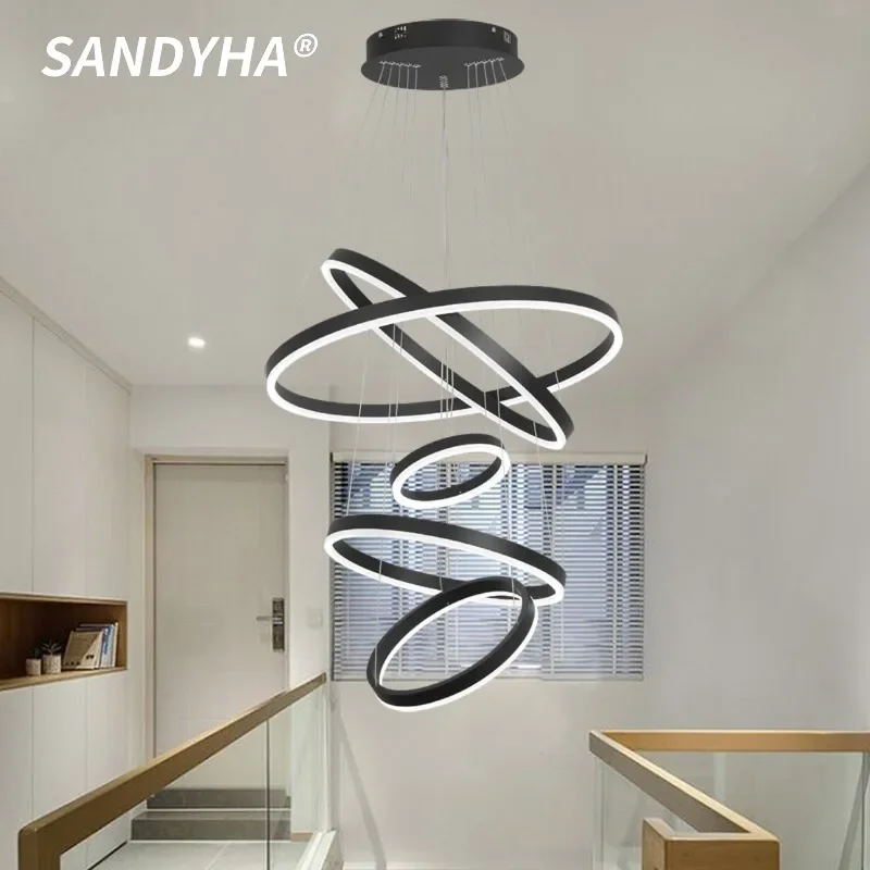 

Modern Minimalist Living Room Led Pendant Light Nordic Multi Story Restaurant Bedroom Circular Staircase Home Decor Chandelier