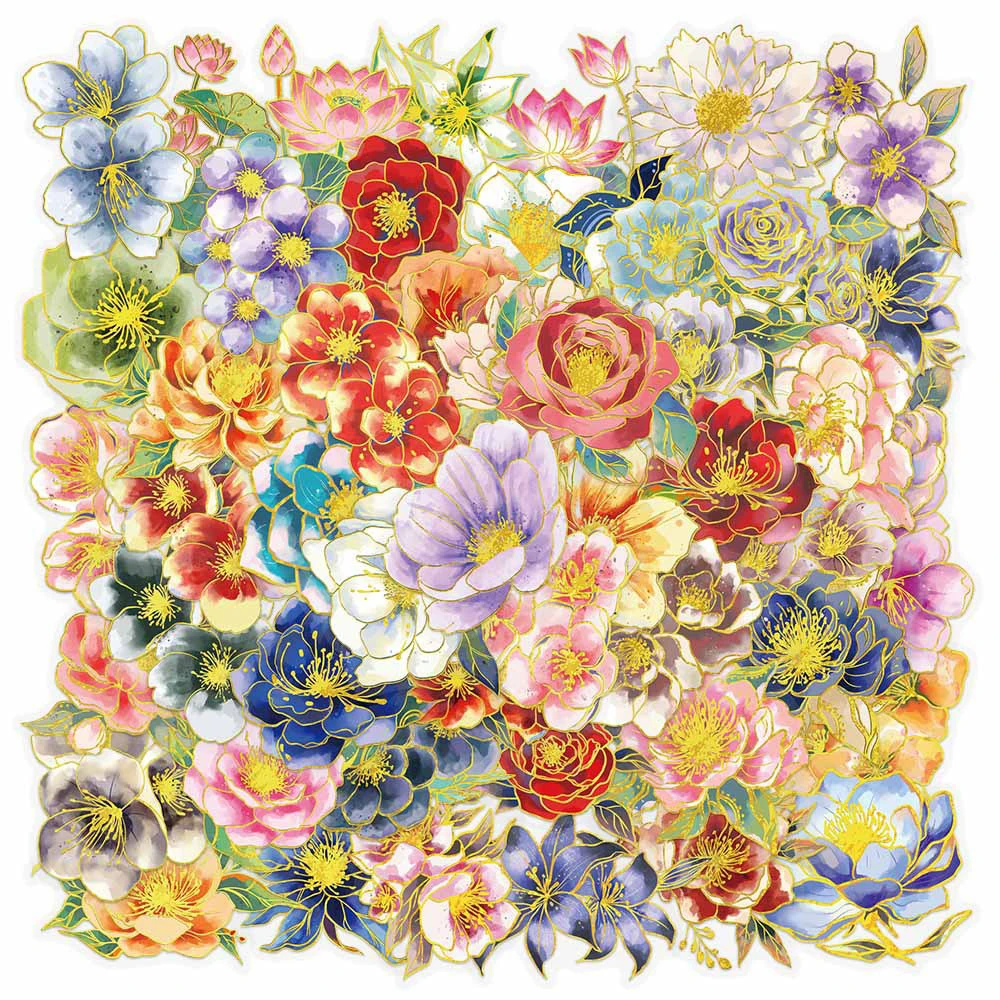 10/30/50 szt. Naklejki w stylu INS, urocze, z złotym tłoczeniem, eleganckie, kwiatowe, kreskówkowe, estetyczne, do samodzielnego ozdabiania deskorolki, telefonu, zestawy naklejek