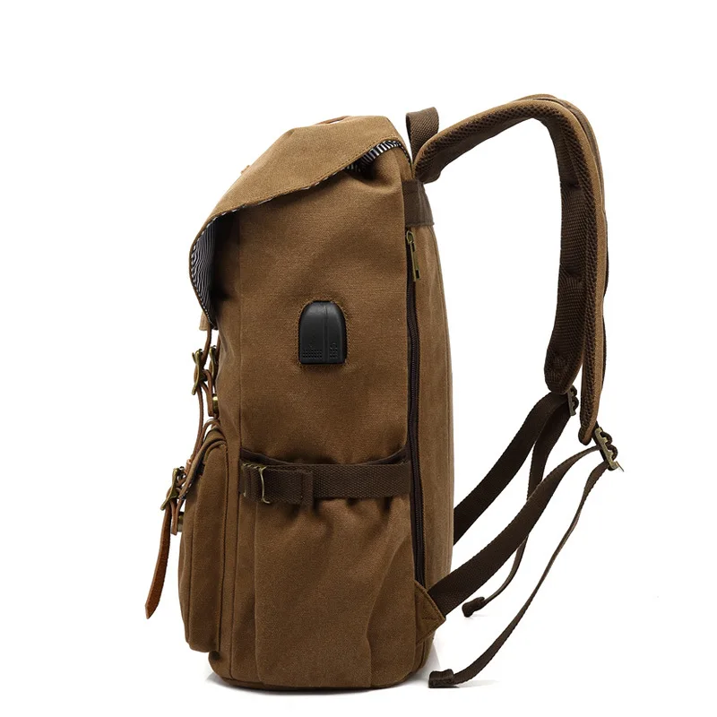 AUGUR Large Men Backpacks Multifunctional Vintage Canvas Shoulder bag USB Charging Waterproof Outdoor Travel Backpack mochilas