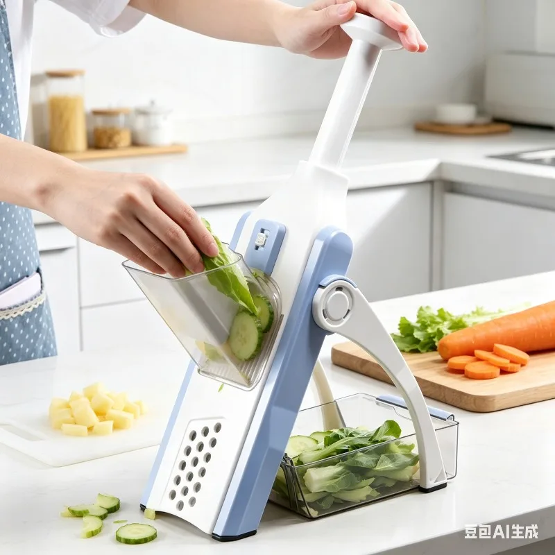 Cortador de Verduras Multifuncional, Mandolina Segura para Cocina, Herramienta para Picar Papas Fritas y Ensaladas