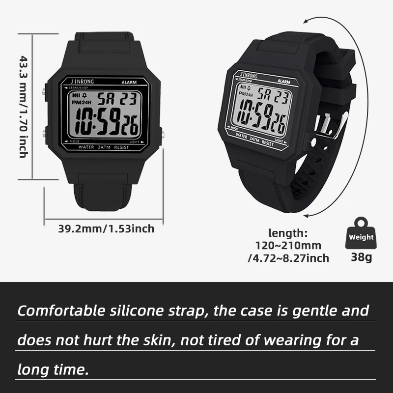 ساعة إلكترونية رياضية للطلاب كلاسيكية كلاسيكية مربعة للرجال متعددة الوظائف هدية عيد الحب