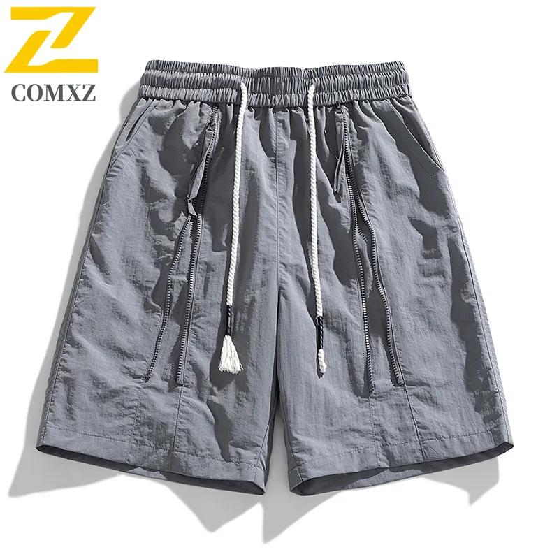 Summer Mens Casual Pants Fashionable and Versatile Zipper Decoration Design Korean Version Street Work Pants Outdoor Beach Pants