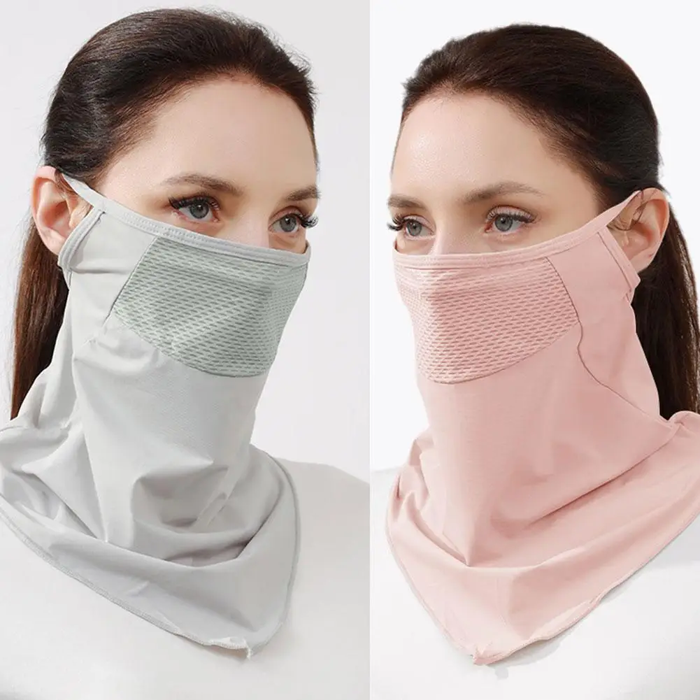 Summer UV Protection Ice Silk Mask Sun Proof Bib Solid Color Sunscreen Face Scarf Hanging Ear Neck Wrap Cover Face Cover Fishing