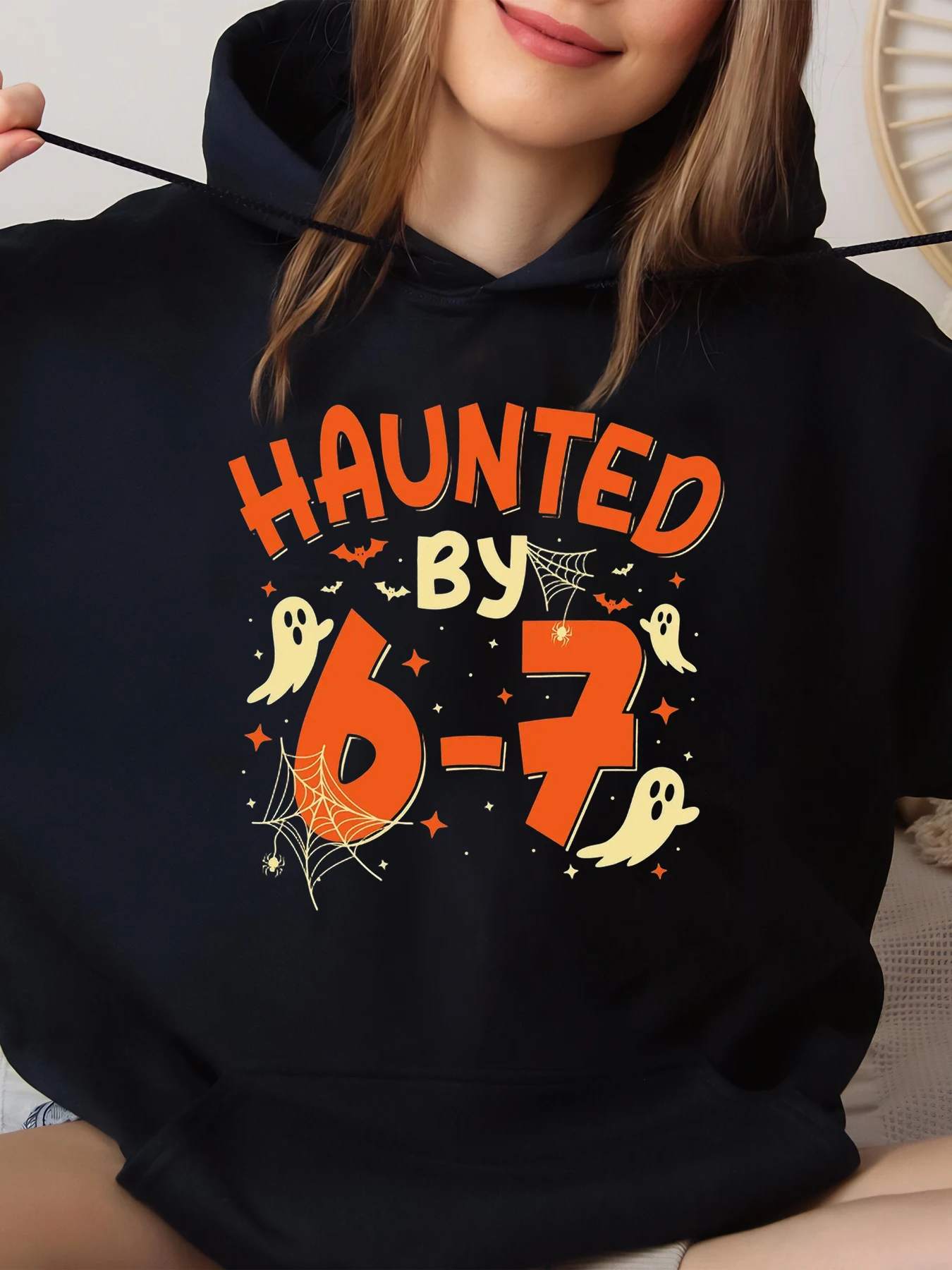 

Haunted by 6-7 Ghosts Print Halloween Hoodie Women Casual Wear Party Costume Black Large Size Big Size 大码