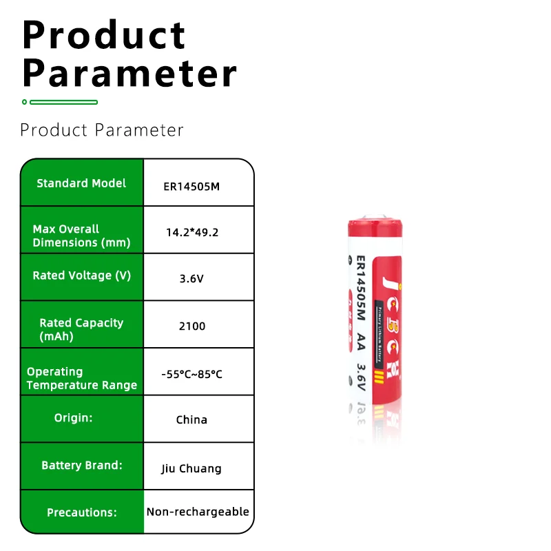 JCBCH ER14505M lithium battery 3.6V intelligent water meter, flow meter, inspection rod, industrial control servo PLC