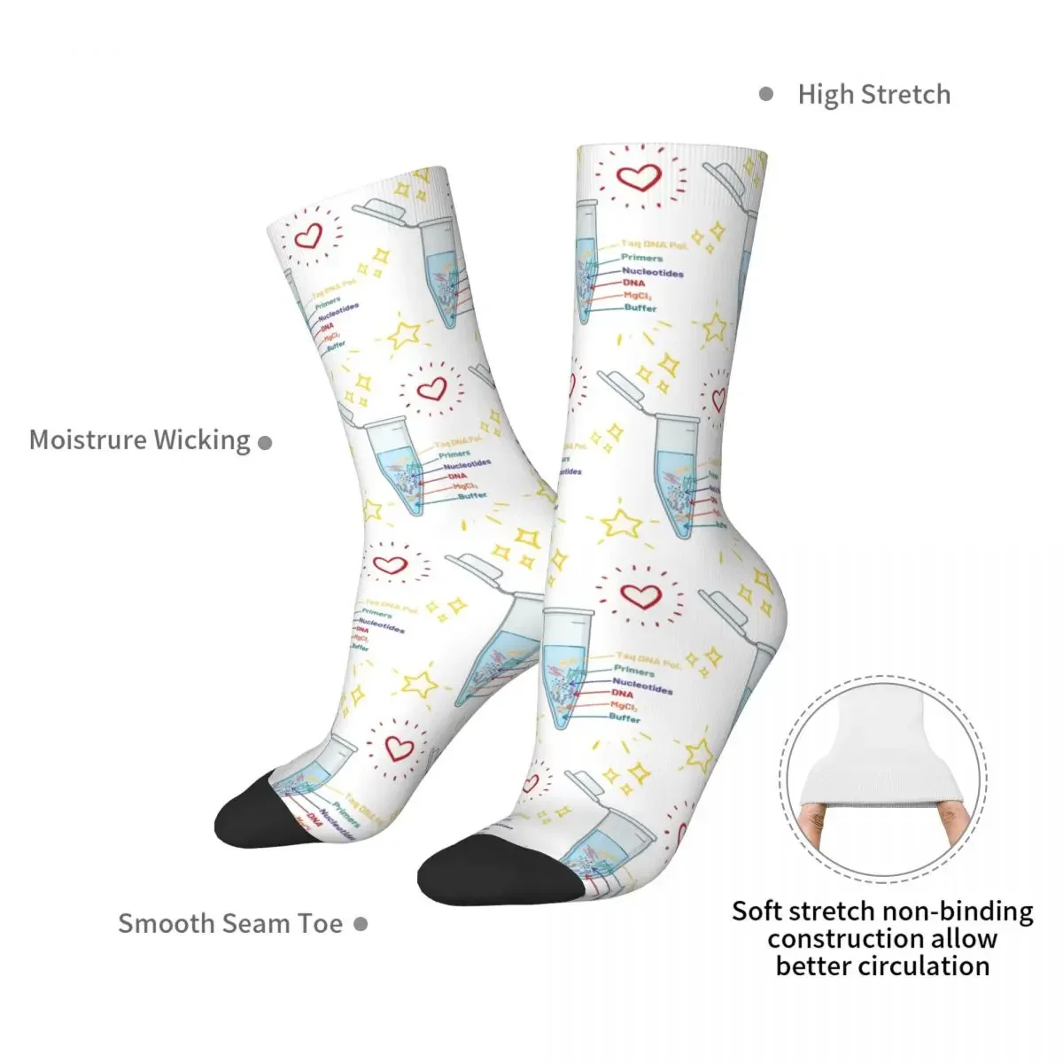 Steps Chemicals Biology Science Pipette Tubes Socks Sweat Absorbing Stockings All Season Long Socks for Unisex Birthday Presen