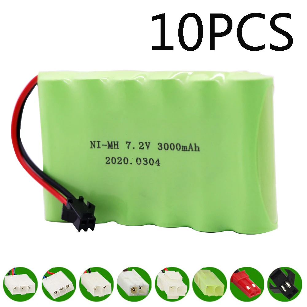 10PCS Upgrade 7.2V 3000mAh NiMH Battery For Rc toys Cars Tanks Train Robot Gun Ni-MH AA 7.2v Batteries Pack SM/Tamiya/EL-2P Plug