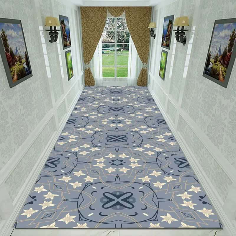 Reese Classic Arabic Blue Pattern Veranda Lobby Carpets Living Room Porch Anti Slip Rug Stairway Hallway Corridor Hall Entrance