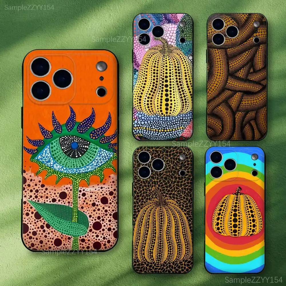 

Yayoi Kusama Art Paintings Phone Case For iPhone 17,16,15,14,13,12,Pro,Max,Plus,E,SE4,Air,Mini Black Soft Funda